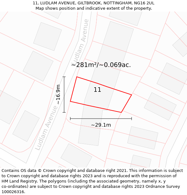 11, LUDLAM AVENUE, GILTBROOK, NOTTINGHAM, NG16 2UL: Plot and title map