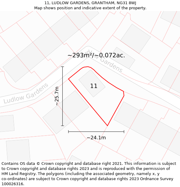 11, LUDLOW GARDENS, GRANTHAM, NG31 8WJ: Plot and title map