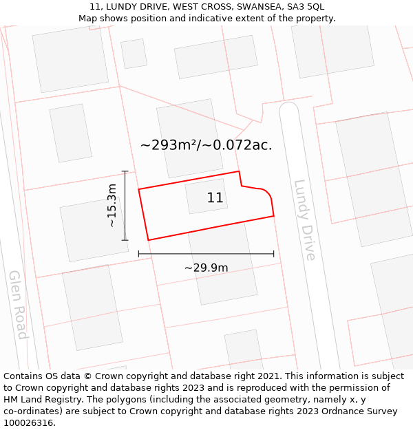 11, LUNDY DRIVE, WEST CROSS, SWANSEA, SA3 5QL: Plot and title map