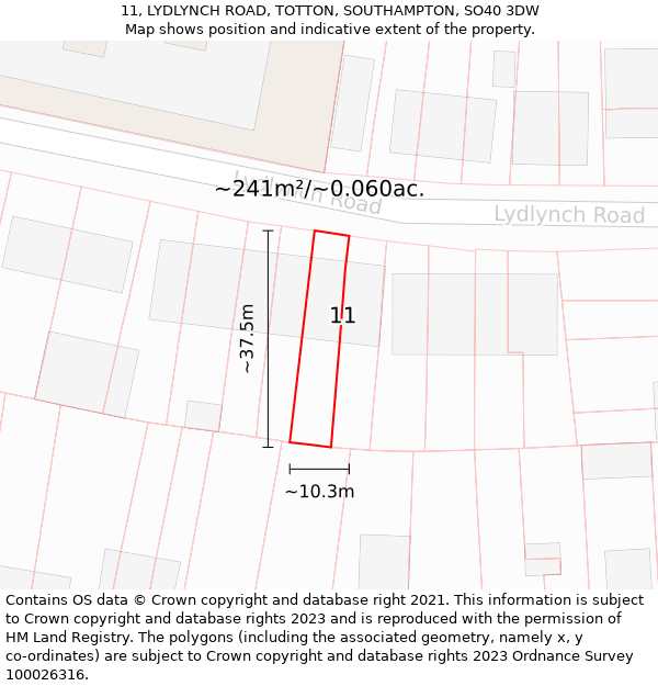 11, LYDLYNCH ROAD, TOTTON, SOUTHAMPTON, SO40 3DW: Plot and title map