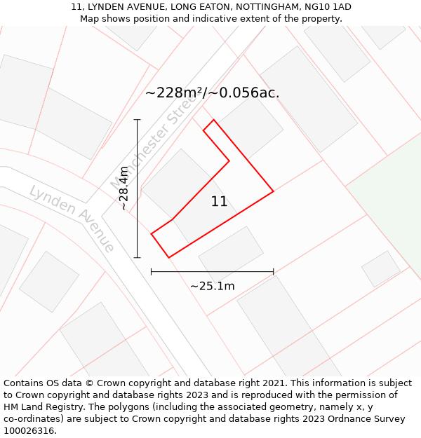 11, LYNDEN AVENUE, LONG EATON, NOTTINGHAM, NG10 1AD: Plot and title map