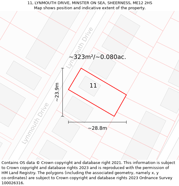 11, LYNMOUTH DRIVE, MINSTER ON SEA, SHEERNESS, ME12 2HS: Plot and title map