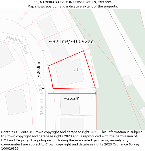 11, MADEIRA PARK, TUNBRIDGE WELLS, TN2 5SX: Plot and title map