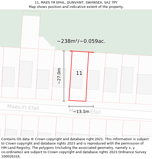 11, MAES YR EFAIL, DUNVANT, SWANSEA, SA2 7PY: Plot and title map