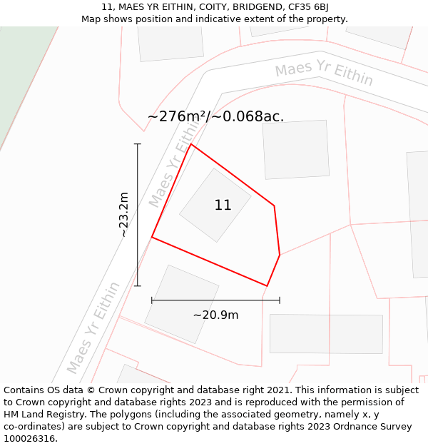 11, MAES YR EITHIN, COITY, BRIDGEND, CF35 6BJ: Plot and title map