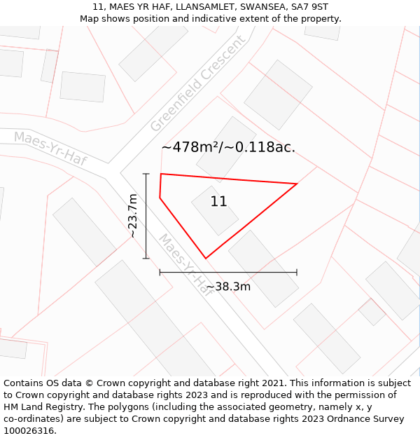 11, MAES YR HAF, LLANSAMLET, SWANSEA, SA7 9ST: Plot and title map