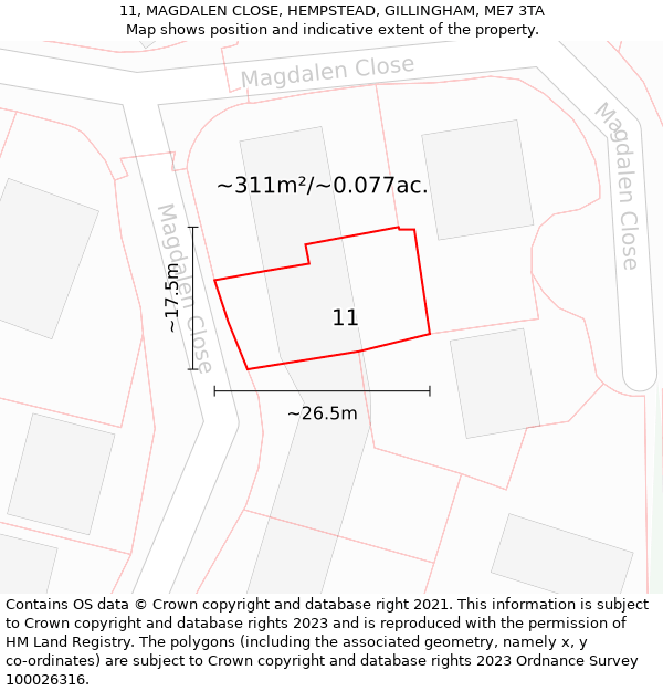 11, MAGDALEN CLOSE, HEMPSTEAD, GILLINGHAM, ME7 3TA: Plot and title map