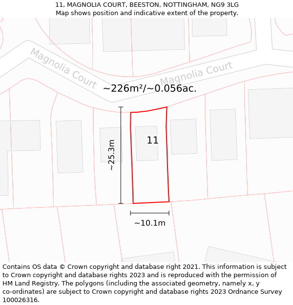 11, MAGNOLIA COURT, BEESTON, NOTTINGHAM, NG9 3LG: Plot and title map