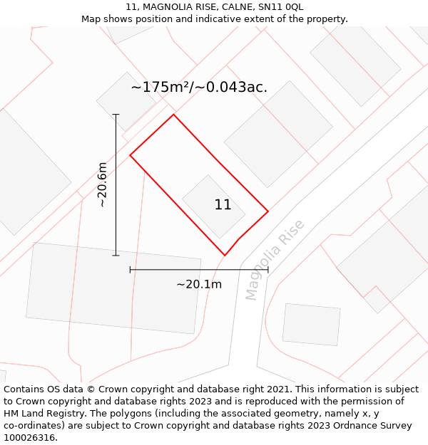 11, MAGNOLIA RISE, CALNE, SN11 0QL: Plot and title map