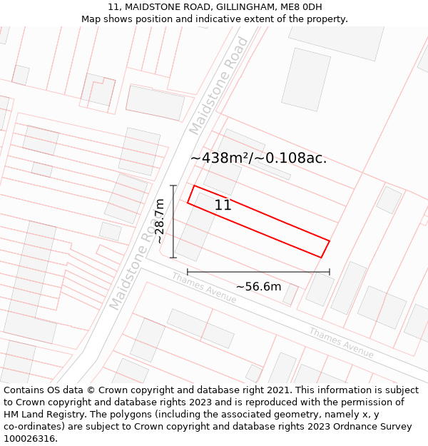 11, MAIDSTONE ROAD, GILLINGHAM, ME8 0DH: Plot and title map