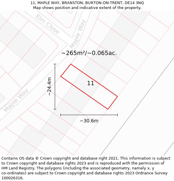 11, MAPLE WAY, BRANSTON, BURTON-ON-TRENT, DE14 3NQ: Plot and title map