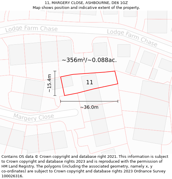 11, MARGERY CLOSE, ASHBOURNE, DE6 1GZ: Plot and title map