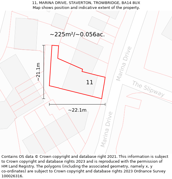 11, MARINA DRIVE, STAVERTON, TROWBRIDGE, BA14 8UX: Plot and title map