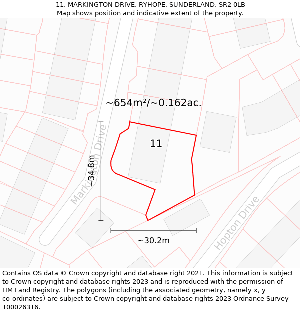 11, MARKINGTON DRIVE, RYHOPE, SUNDERLAND, SR2 0LB: Plot and title map