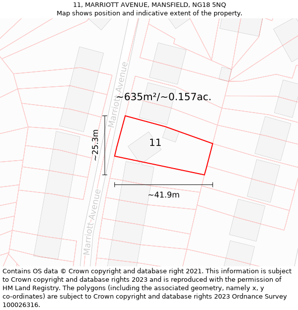 11, MARRIOTT AVENUE, MANSFIELD, NG18 5NQ: Plot and title map