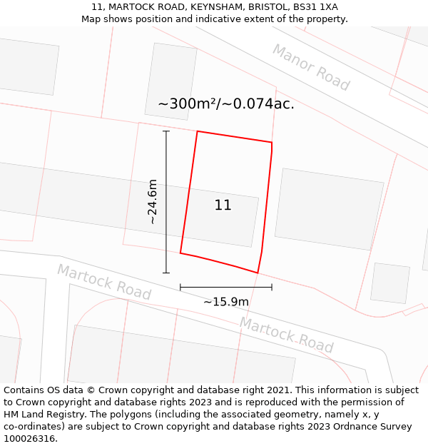 11, MARTOCK ROAD, KEYNSHAM, BRISTOL, BS31 1XA: Plot and title map