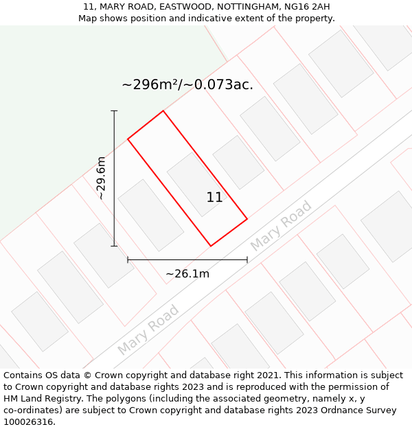 11, MARY ROAD, EASTWOOD, NOTTINGHAM, NG16 2AH: Plot and title map