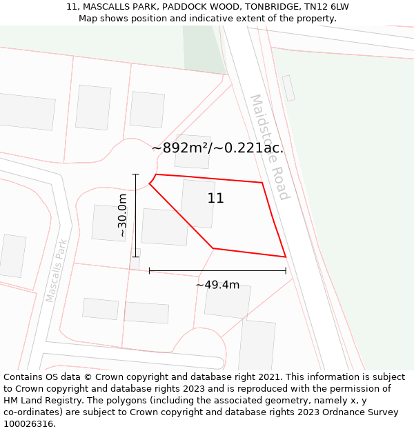 11, MASCALLS PARK, PADDOCK WOOD, TONBRIDGE, TN12 6LW: Plot and title map