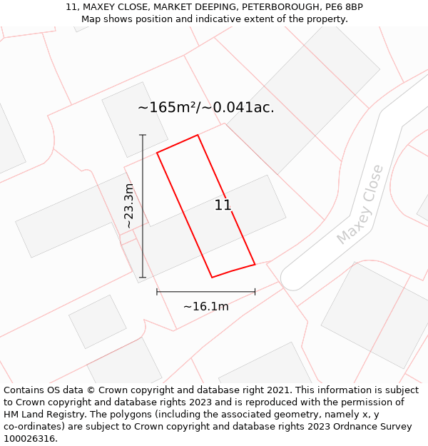 11, MAXEY CLOSE, MARKET DEEPING, PETERBOROUGH, PE6 8BP: Plot and title map