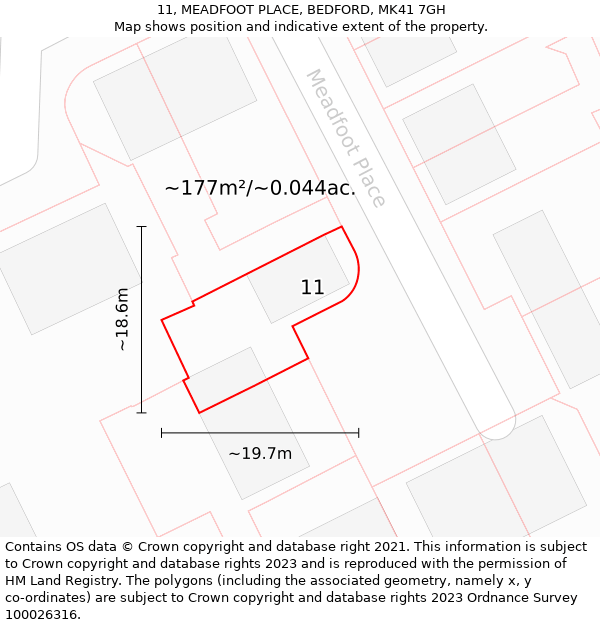 11, MEADFOOT PLACE, BEDFORD, MK41 7GH: Plot and title map