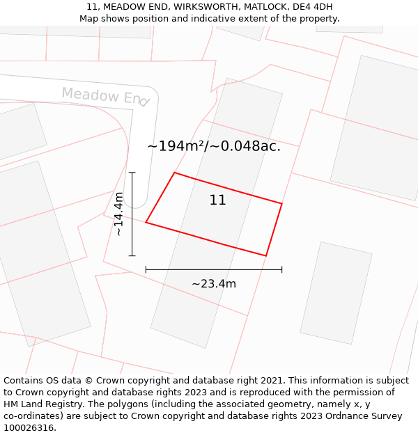 11, MEADOW END, WIRKSWORTH, MATLOCK, DE4 4DH: Plot and title map