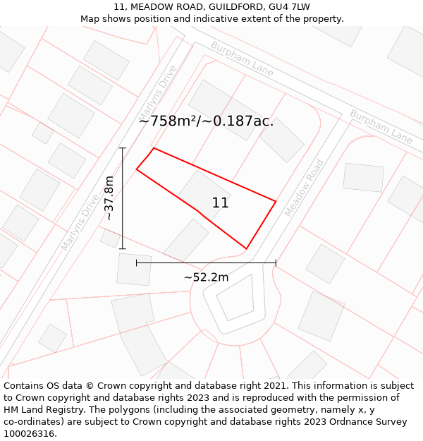 11, MEADOW ROAD, GUILDFORD, GU4 7LW: Plot and title map