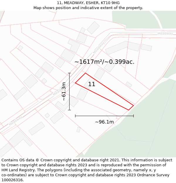 11, MEADWAY, ESHER, KT10 9HG: Plot and title map