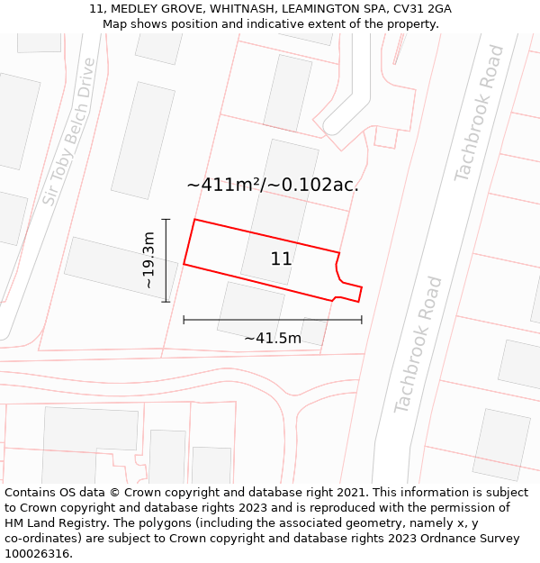 11, MEDLEY GROVE, WHITNASH, LEAMINGTON SPA, CV31 2GA: Plot and title map