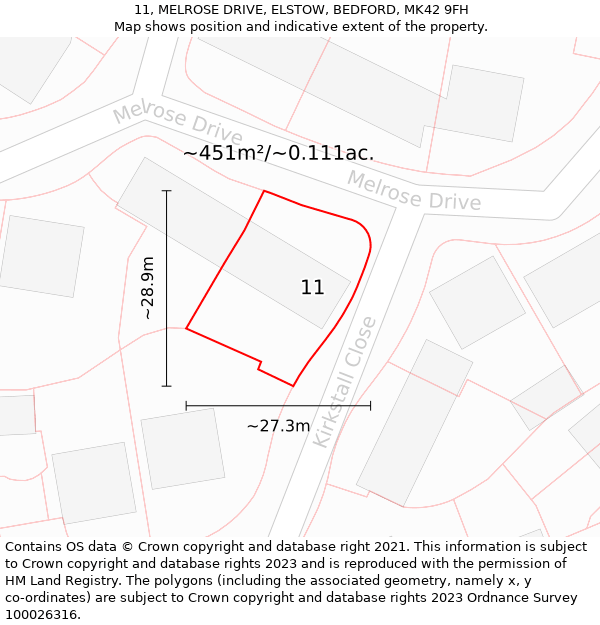 11, MELROSE DRIVE, ELSTOW, BEDFORD, MK42 9FH: Plot and title map