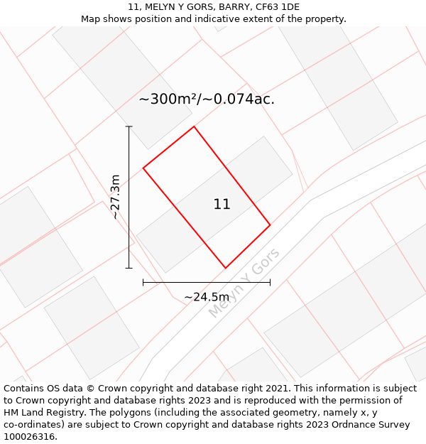 11, MELYN Y GORS, BARRY, CF63 1DE: Plot and title map