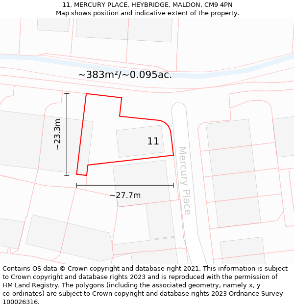 11, MERCURY PLACE, HEYBRIDGE, MALDON, CM9 4PN: Plot and title map