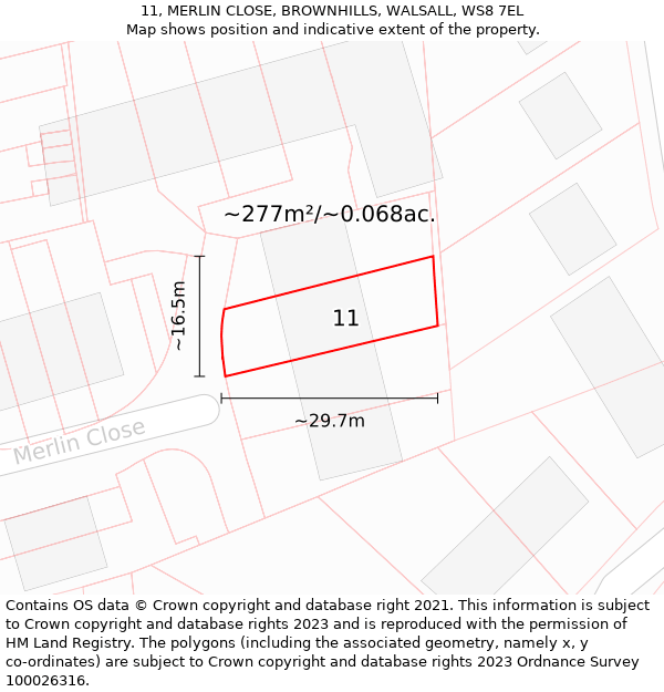 11, MERLIN CLOSE, BROWNHILLS, WALSALL, WS8 7EL: Plot and title map