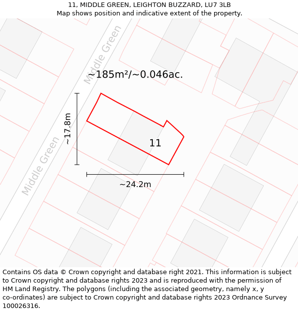 11, MIDDLE GREEN, LEIGHTON BUZZARD, LU7 3LB: Plot and title map