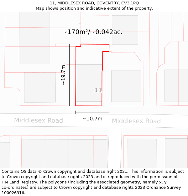 11, MIDDLESEX ROAD, COVENTRY, CV3 1PQ: Plot and title map