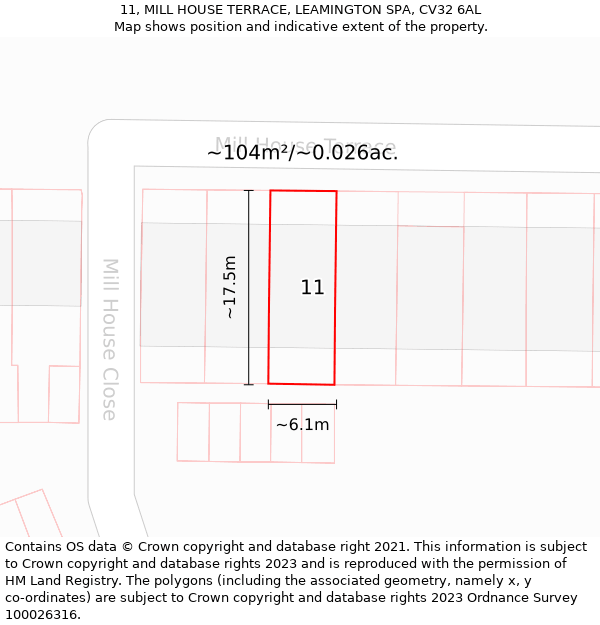 11, MILL HOUSE TERRACE, LEAMINGTON SPA, CV32 6AL: Plot and title map