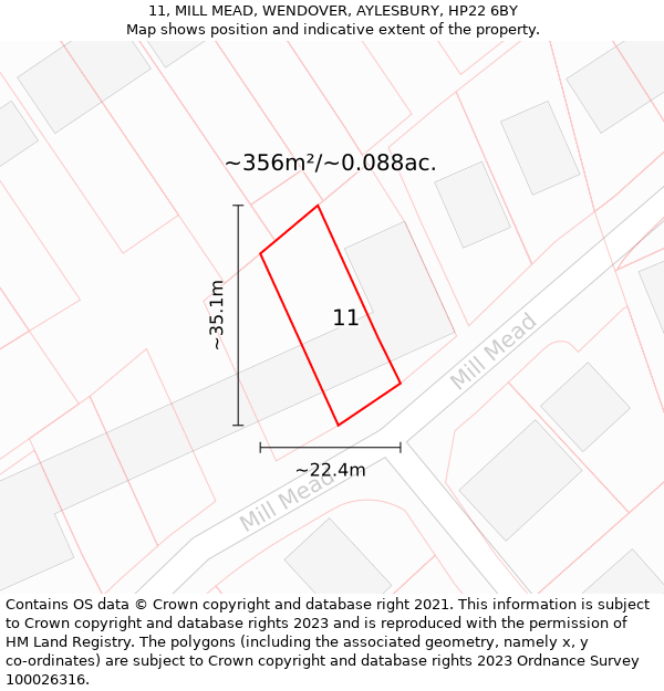 11, MILL MEAD, WENDOVER, AYLESBURY, HP22 6BY: Plot and title map