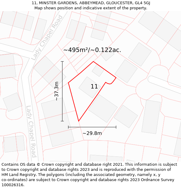 11, MINSTER GARDENS, ABBEYMEAD, GLOUCESTER, GL4 5GJ: Plot and title map