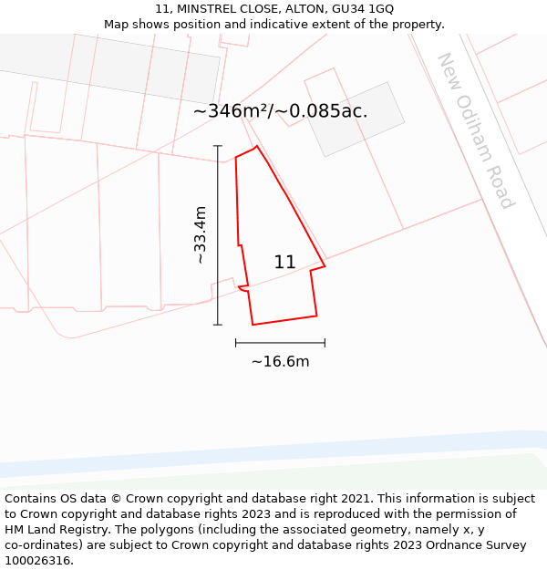 11, MINSTREL CLOSE, ALTON, GU34 1GQ: Plot and title map