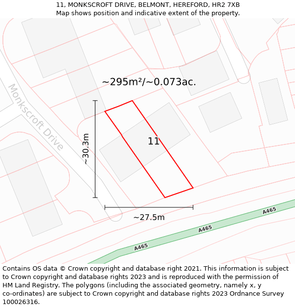 11, MONKSCROFT DRIVE, BELMONT, HEREFORD, HR2 7XB: Plot and title map