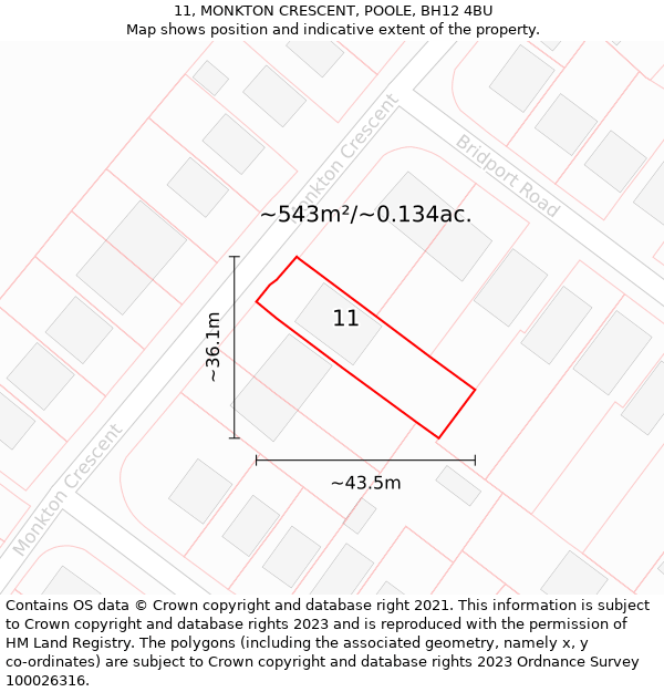 11, MONKTON CRESCENT, POOLE, BH12 4BU: Plot and title map