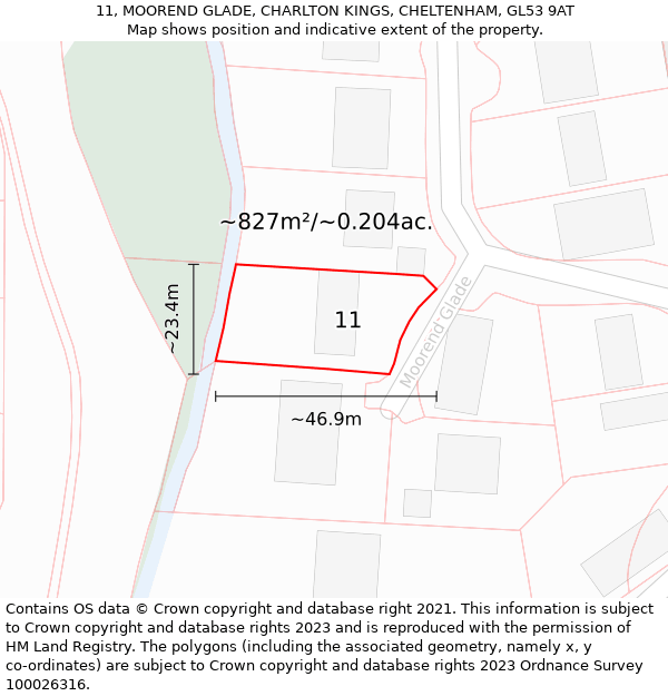 11, MOOREND GLADE, CHARLTON KINGS, CHELTENHAM, GL53 9AT: Plot and title map