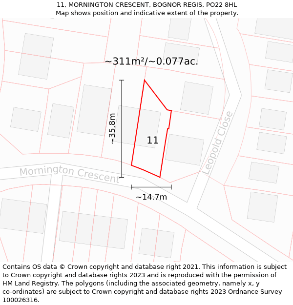 11, MORNINGTON CRESCENT, BOGNOR REGIS, PO22 8HL: Plot and title map