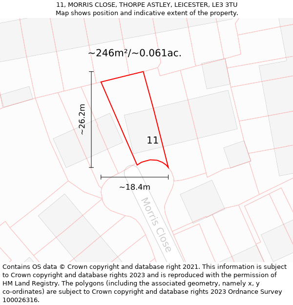 11, MORRIS CLOSE, THORPE ASTLEY, LEICESTER, LE3 3TU: Plot and title map