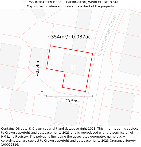 11, MOUNTBATTEN DRIVE, LEVERINGTON, WISBECH, PE13 5AF: Plot and title map