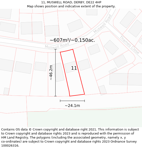 11, MUSWELL ROAD, DERBY, DE22 4HP: Plot and title map