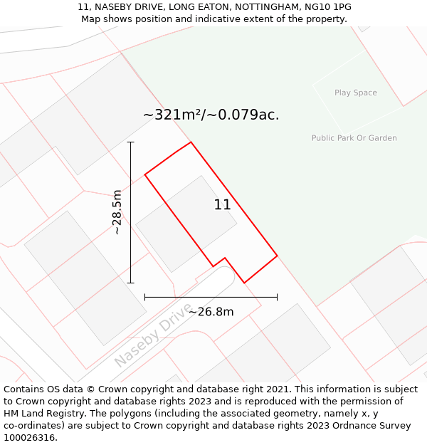 11, NASEBY DRIVE, LONG EATON, NOTTINGHAM, NG10 1PG: Plot and title map