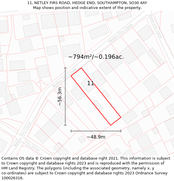 11, NETLEY FIRS ROAD, HEDGE END, SOUTHAMPTON, SO30 4AY: Plot and title map