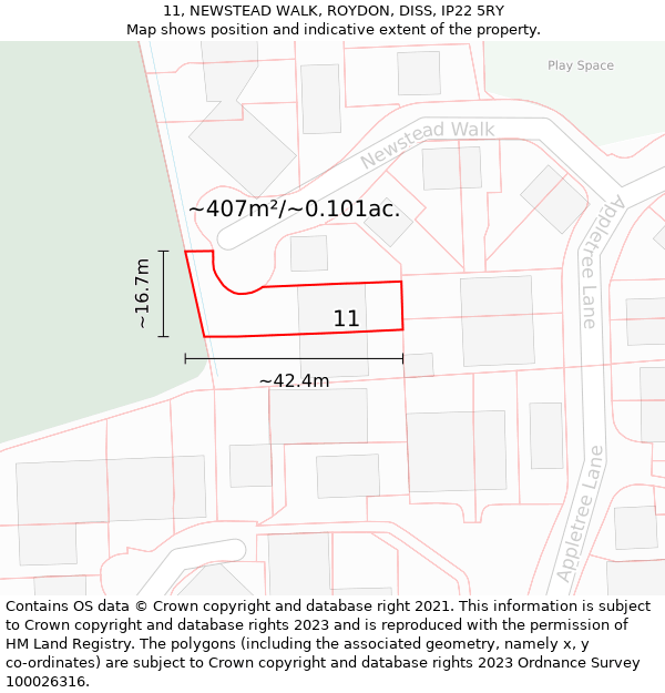 11, NEWSTEAD WALK, ROYDON, DISS, IP22 5RY: Plot and title map