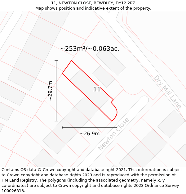 11, NEWTON CLOSE, BEWDLEY, DY12 2PZ: Plot and title map