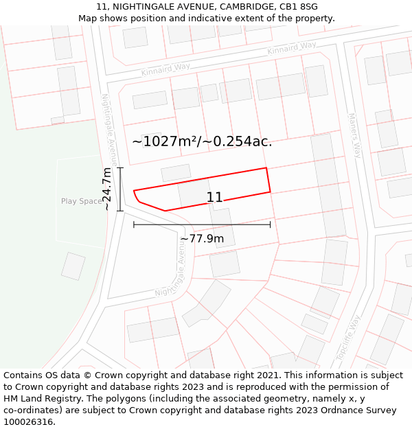 11, NIGHTINGALE AVENUE, CAMBRIDGE, CB1 8SG: Plot and title map